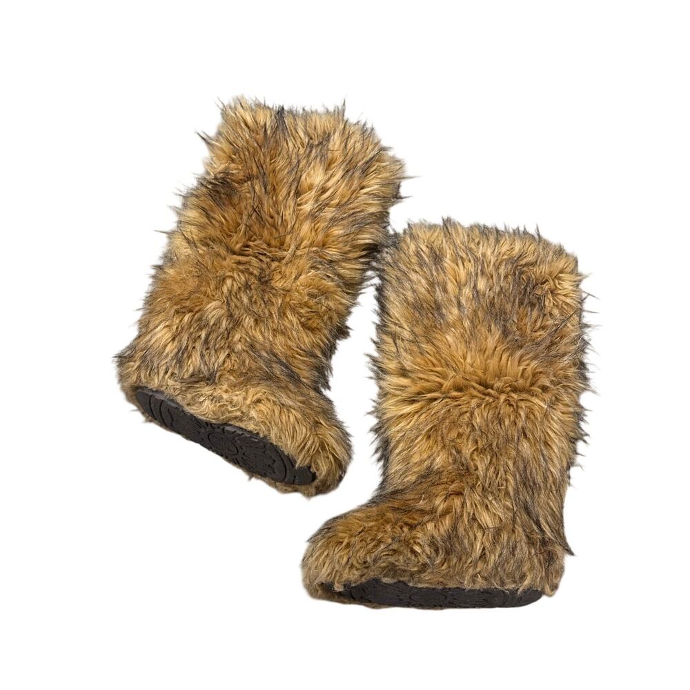 Y2K Brown Shaggy Faux Fur Tall Boots Womens EU 38 Yeti Festival Rave